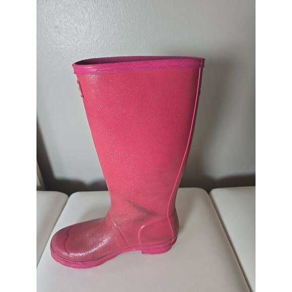 Hunter Pink Gloss Rain Tall Boot Limited Sparkle Edition Size 4 Womens Winter - Picture 12 of 16